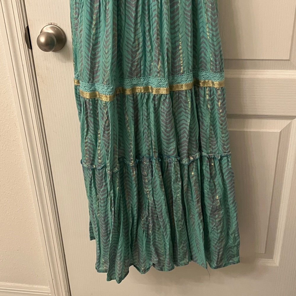 Francescas Blue Rain Teal Green Maxi Dress with Gold Trim - Picture 2 of 6